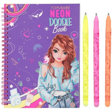 Livro de doodle de néon Top Model com canetas